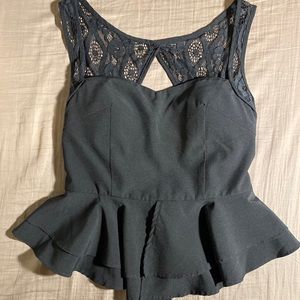 Black Lace Peplum Top